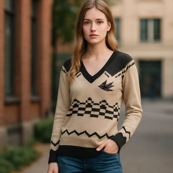 Chaser Aztec Southwestern Sweater Womens Medium Cotton V-Neck Pullover Top - Picture 1 of 5